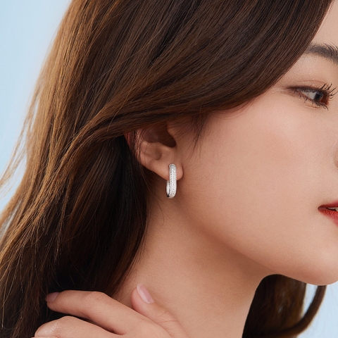 Hoa Tai Bạc 925 Đính Full Đá (Bold) - Hoop Earring - Timeless - VYE507 - Hover