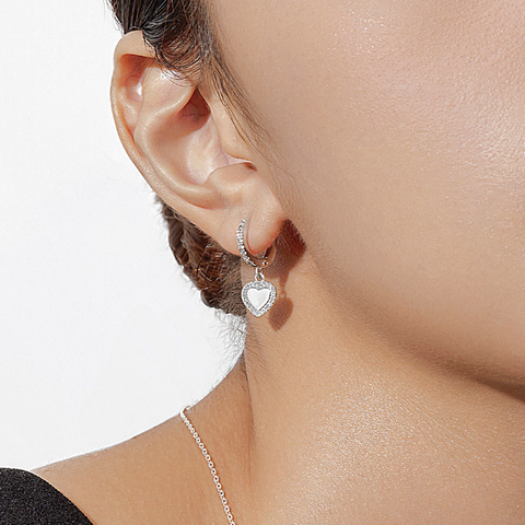 Hoa Tai Bạc 925 Dáng Treo Hình Trái Tim Đính Đá Romance - VYE508 - Hover