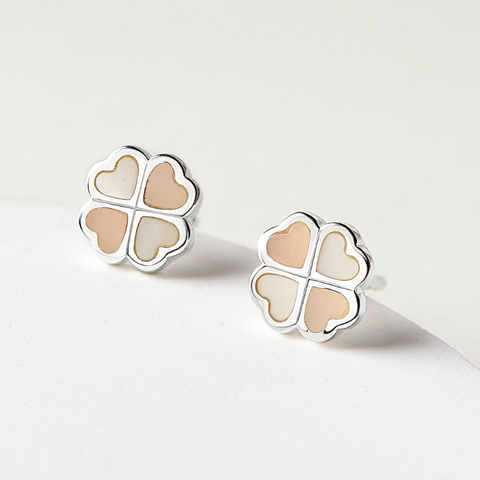 Hoa Tai Bạc 925 Cỏ 4 Lá Khảm Trai Và Đá Opal Hồng Leaf Clover - VYE510