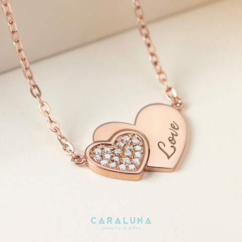 Dây Chuyền Bạc 925 Hai Trái Tim Đính Đá Khắc Chữ Love - Heart To Heart - VYN37