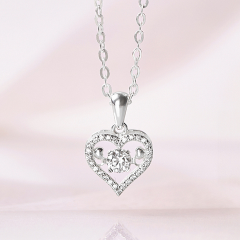 Quà Tặng 8/3 Dây Chuyền Bạc 925 Trái Tim Đá Nhảy Đính Đá Viền Stone Bling Heart - VYN60