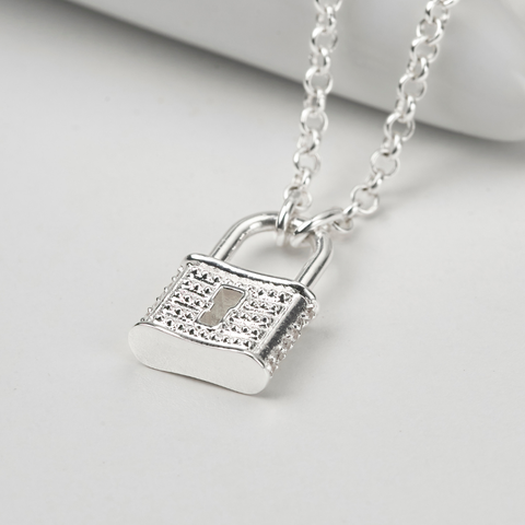 Dây Chuyền Đôi Cho Nam Bạc 925 Hình Ổ Khóa Đính Đá Cho Nam Heart Lock - VYN68 *