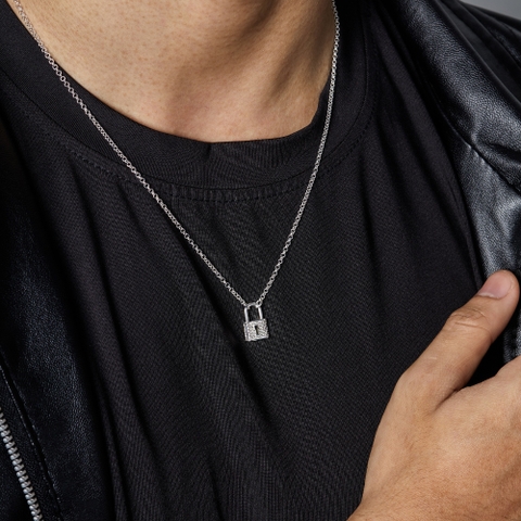 Dây Chuyền Đôi Cho Nam Bạc 925 Hình Ổ Khóa Đính Đá Cho Nam Heart Lock - VYN68 * - Hover