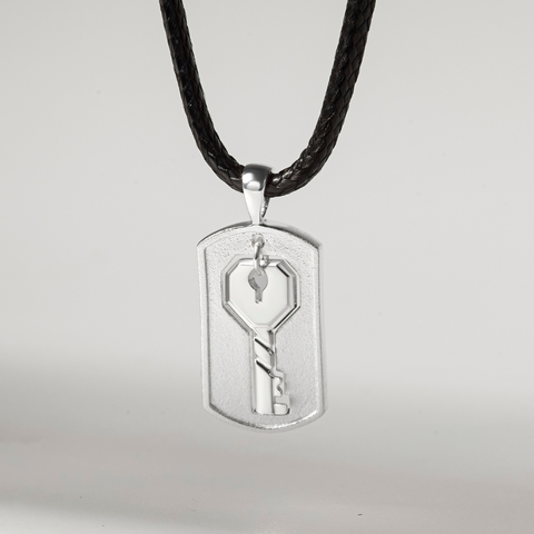 Dây Chuyền Đôi Cho Nam Bạc 925 Hình Chìa Khóa Dây Da Cho Nam Heart Lock - VYN69 *