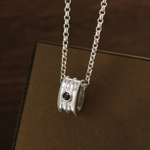 Dây Chuyền Nam Bạc 925 Mặt Ống Trụ Đính Đá Đen Tube Necklace - VYN73