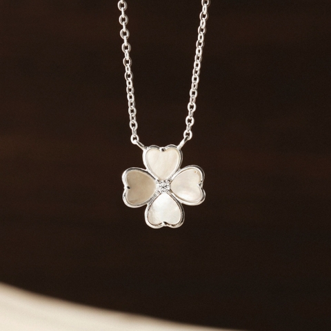 Quà Tặng 8/3 Dây Chuyền Bạc 925 Cỏ 4 Lá Trái Tim Trai Xà Cừ - VYN80
