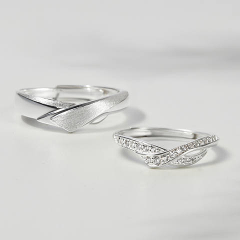 (Một Cặp) Nhẫn Đôi Freesize Bạc 925 Lượn Sóng Wave Love - VYR11 & VYR12