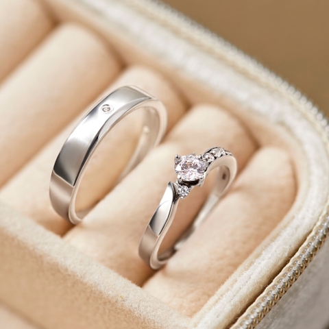 (Một cặp) Nhẫn Đôi Freesize Bạc 925 Đính Đá Chìm Và Nhẫn Xoắn Vô Cực Đính Đá VYR13 - VYR16