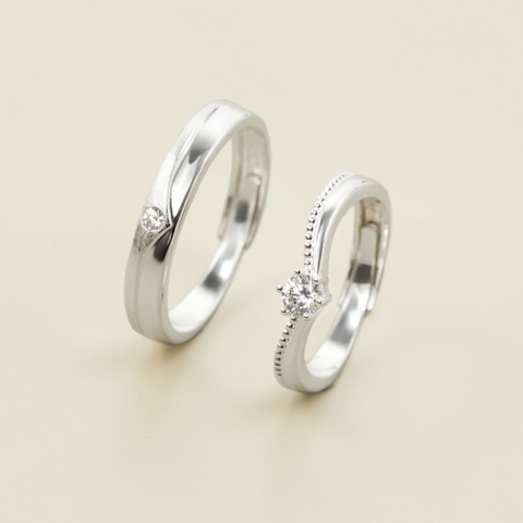 ( Một Cặp ) Nhẫn Bạc Freesize Vòm Đính Đá Chìm Và Nhẫn Dáng Voát Đính Đá Lấp Lánh VYR22 - VYR23