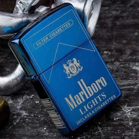 Hộp quẹt, bật lửa ZIPPO chủ đề Marlboro màu xanh, Kim Ánh nhập hàng cao cấp vỏ bằng đồng có dán tem đỏ