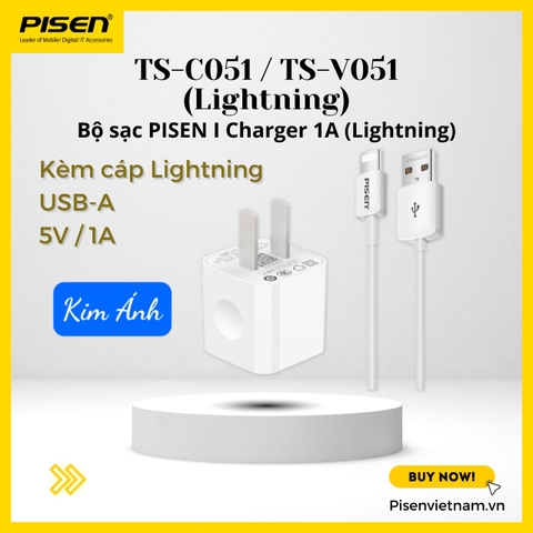 Bộ sạc Pisen I Charger 1A kèm cáp L - (TS-C051-L) cho điện thoại t.táo - Hàng chính hãng