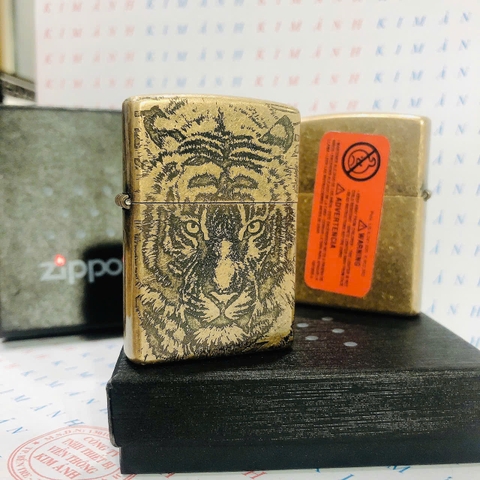 Bật lửa, hộp quẹt ZIPPO chủ đề Đầu Hổ giả cổ, Kim Ánh nhập hàng cao cấp vỏ bằng đồng có tem đỏ