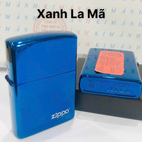 Bật lửa, hộp quẹt ZIPPO màu Xanh mộc đáy La Mã loại trơn bóng, Kim Ánh nhập hàng cao cấp vỏ bằng đồng có dán tem đỏ