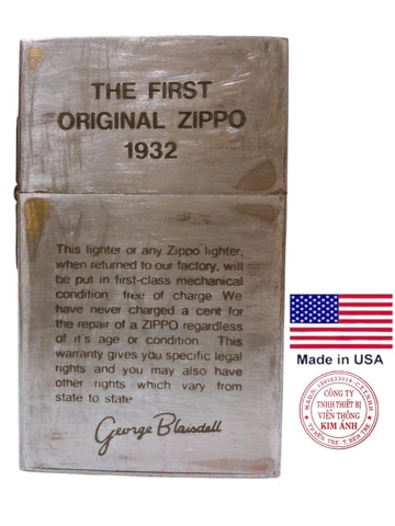 Bật lửa Zippo Mỹ Lacke Bạc Rep.lica 1932 Khắc ăn mòn Full nắp The First Original, sản xuất 1990, Hàng Mỹ
