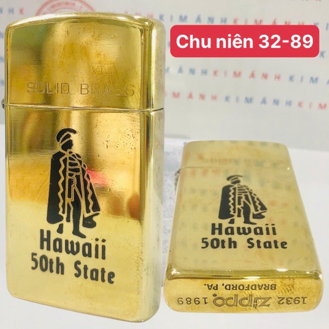 Bật lửa Zippo Slim Mỹ chu niên Hawaii hiếm gặp, sản xuất 1989, hàng chính hãng có giấy Hải quan gửi kèm đơn hàng