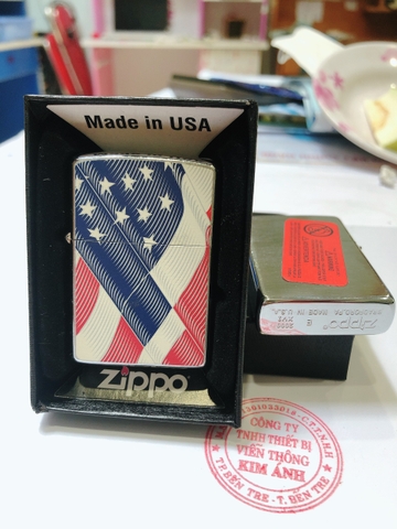 Bật Lửa Zippo La mã mẫu Bạc Xước in sơn hoạ tiết Lá Cờ Mỹ, Vỏ bằng đồng, ruột thép  CÓ TEM ĐỎ