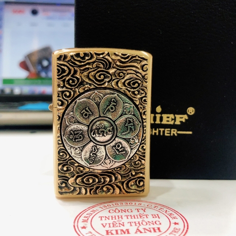 Bật lửa, hộp quẹt Chief đồng nguyên chất có Nút Xoay chủ đề Thần Chú