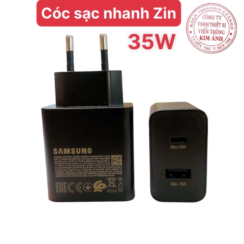 Củ sạc nhanh Samsung Note 10, 2 Cổng type C và USB (35W + 15W), cóc sạc samsung Note 10, Màu đen