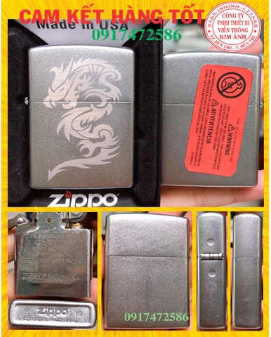 BẬT LỬA ZIPPO MẪU RỒNG LOẠI NHÁM BẠC SATIN