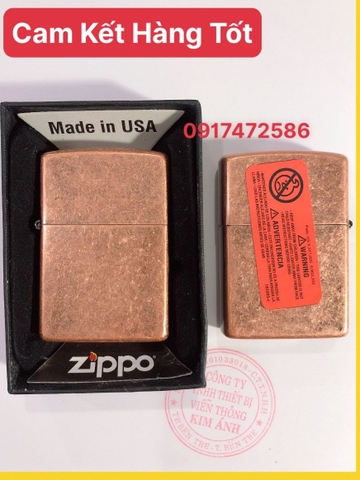 Bật Lửa Zippo Màu Đỏ Copper Loại Giả Cổ Có tem đỏ