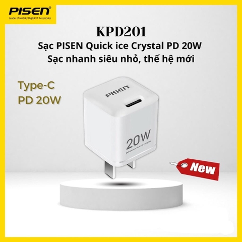 Cóc sạc nhanh PISEN Quick Ice Crystal PD 20W siêu nhỏ ( KPD201 ),Màu Trắng sứ - Hàng chính hãng