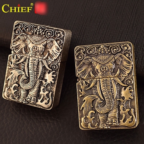 Hộp quẹt, bật lửa Chief chủ đề Voi Sáu Ngà hàng loại 1 cao cấp vỏ bằng đồng
