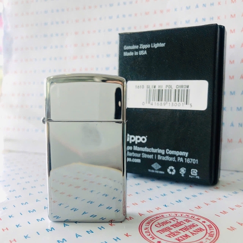 Bật lửa Zippo Slim Mỹ Silver Mirror 1610, hàng chính hãng có giấy nhập khẩu gửi kèm theo đơn hàng