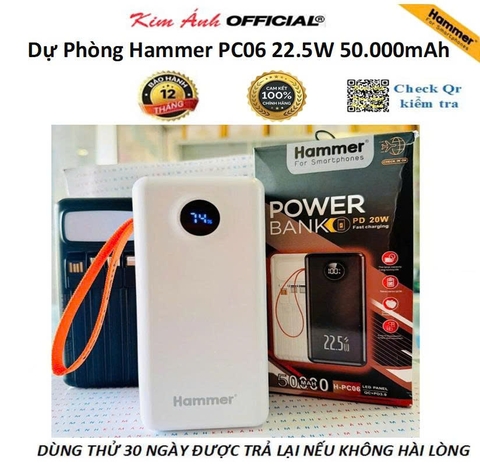 Pin Sạc Dự Phòng Hammer H-PC06 22.5W - 50.000mAh, Kim Ánh Cam Kết Hàng Chính Hãng Bảo Hành 12 Tháng