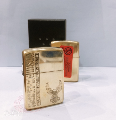 Bật lửa, hộp quẹt Zippo Armor vỏ dầy, khắc chìm HARLEY- DAVIDSON NGANG , Hàng loại 1 vỏ bằng đồng có tem đỏ