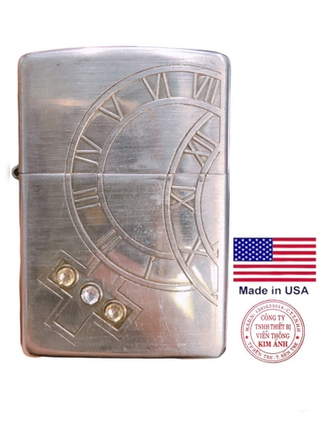 Bật lửa Zippo Mỹ Lacke bạc khắc ăn mòn full nắp Đồng Hồ La Mã, Hàng chính hãng