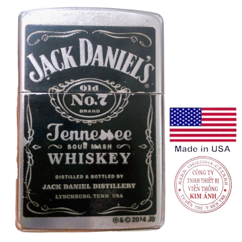 Bật lửa, hộp quẹt Zippo Mỹ khắc ăn mòn đổ sơn JACK DANIELS, Hàng chính hãng