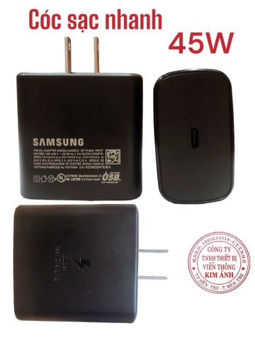 Củ sạc nhanh Zin máy công suất 45W, chân dẹp dùng cho các máy đời cao, Màu đen