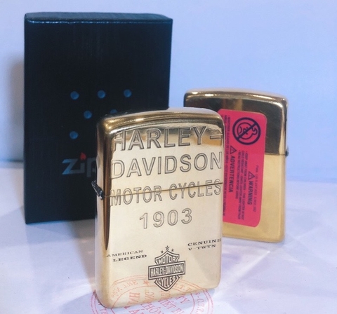 Bật lửa, hộp quẹt Zippo Armor vỏ dầy, khắc chìm HARLEY- LOGO MOTOR 3 SAO, Hàng loại 1 vỏ bằng đồng có tem đỏ