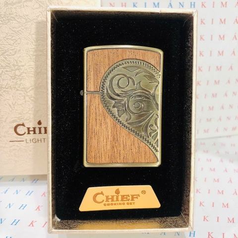 Bật lửa, hộp quẹt CHIEF chủ đề Gỗ vân Tim Arabesque, Kim Ánh nhập hàng chính hãng vỏ bằng đồng