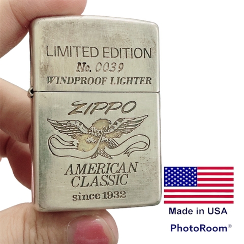 Bật lửa Zippo Mỹ Lacke Bạc, Khắc ăn mòn Full nắp bản giới hạn chủ đề ZIPPO AMERICAN CLASSIC SINCE 1932, Hàng chính hãng