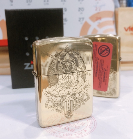 Bật lửa, hộp quẹt Zippo Armor vỏ dầy khắc ăn mòn Đấu Chiến Thắng Phật, Vỏ đồng có tem đỏ