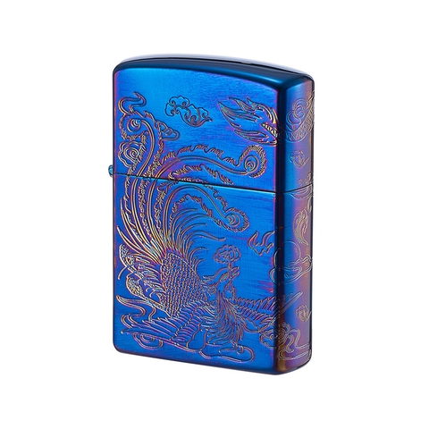 Bật lửa, hộp quẹt CHIEF chủ đề Rồng Phượng tứ diện màu xanh, hàng chính hãng vỏ bằng đồng nguyên chất