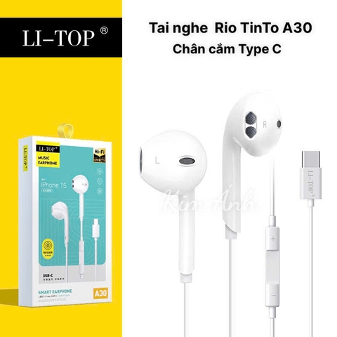 Tai nghe Rio Tinto Lip-Top A30 chân Type C, check QR tra chính hãng, có Micro và nút nhận cuộc gọi, Hàng Chính Hãng