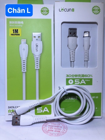 Chân L- Dây sạc nhanh Lecun BT-10 dòng điện 5A chân cắm L, Hàng Chính Hãng bảo hành 12 tháng