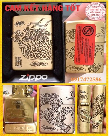 Bật Lửa, hộp quẹt Zippo khắc ăn mòn mẫu Rồng Trên Mây - Ruột Vàng - Có Tem đỏ