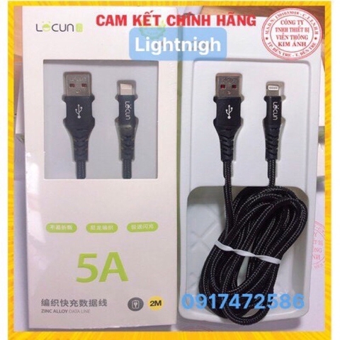 2m-Dây sạc nhanh Lecun HT 20 dòng điện 5V- 5A  chuôi L dây dù dài 2m - Hàng Chính Hãng
