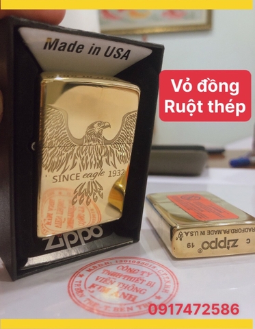 Bật lửa Zippo Armor Vỏ dầy Khắc chìm 4 mặt Since Eagle 1932 Vỏ Đồng ruột thép không gỉ -Có Tem đỏ