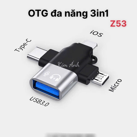 OTG đa năng 3in1 ( Micro/ IOS/ TYPE C) ra USB 3.0, giúp truyền tải dữ liệu cá nhanh nhanh chóng và tiện lợi khắp mọi nơi