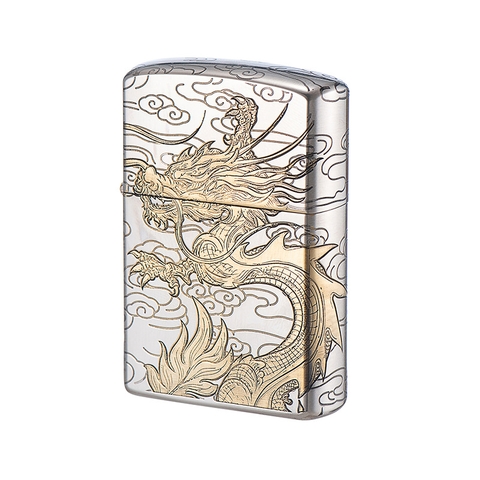 Hộp quẹt CHIEF chính hãng, khắc laser 5 măt chủ đề Hoàng Long, vỏ bằng đồng bền bỉ sáng bóng theo thời gian