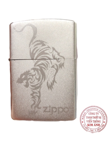 Bật Lửa, hộp quẹt Zippo chủ đề Hổ Bạc Nhám Satin , Vỏ bằng đồng có tem đỏ