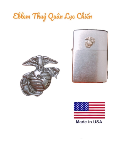 Eblem dán Zippo Mỹ chủ đề Thuỷ Quân Lục Chiến ( Chất liệu Bạc 925 ), Chuẩn Zin