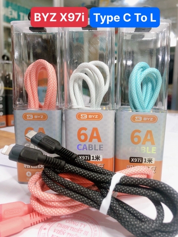 Dây sạc nhanh BYZ X97DP công suất 20w, dòng điện 6A, chân cắm Type C to L, Hàng chính hãng bảo hành 12 tháng
