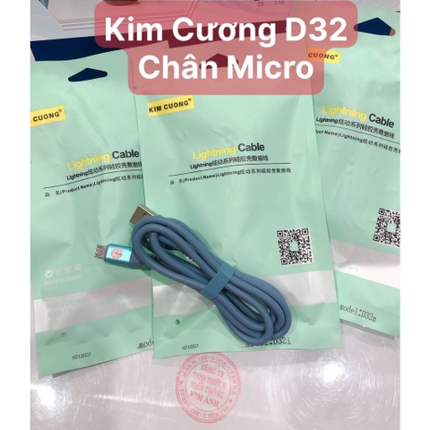 Dây sạc nhanh Kim Cương D32 , chân Micro- Hàng chính hãng