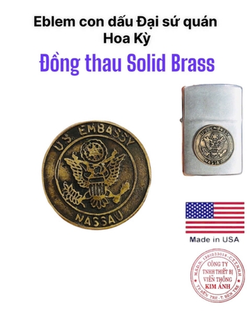 Eblem trang trí Zippo chủ đề con dấu Đại sứ quán Hoa Kỳ, chất liệu đồng thau Solid Brass, hàng chuẩn zin Mỹ