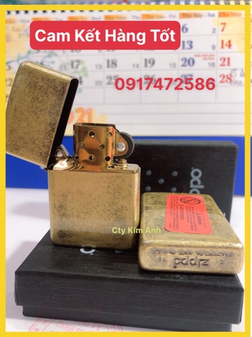 Bật Lửa Zippo Màu Vàng Loại Giả Cổ, Có tem đỏ